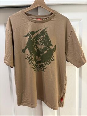 Japan Nintendo Store Tan Tee with Olive Green Link Graphic